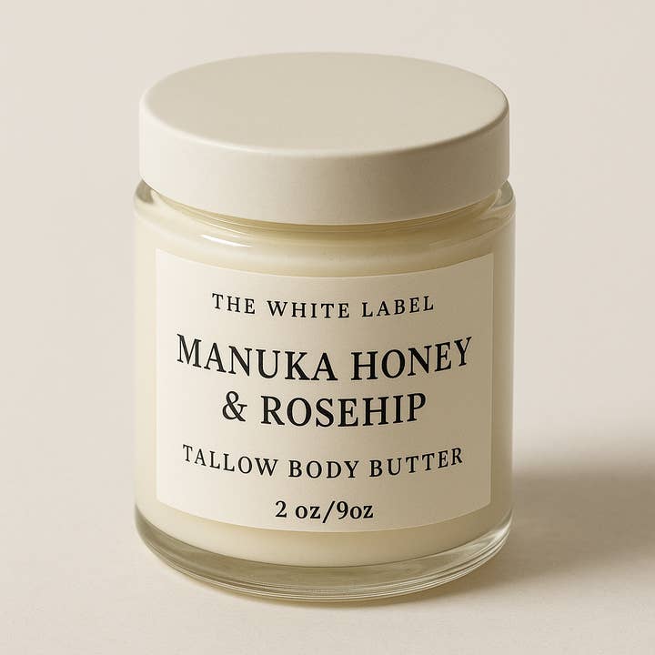 The White Label Manuka Honey & Rosehip Tallow Body Butter (2oz or 9oz) for wholesale by May's Naturals
