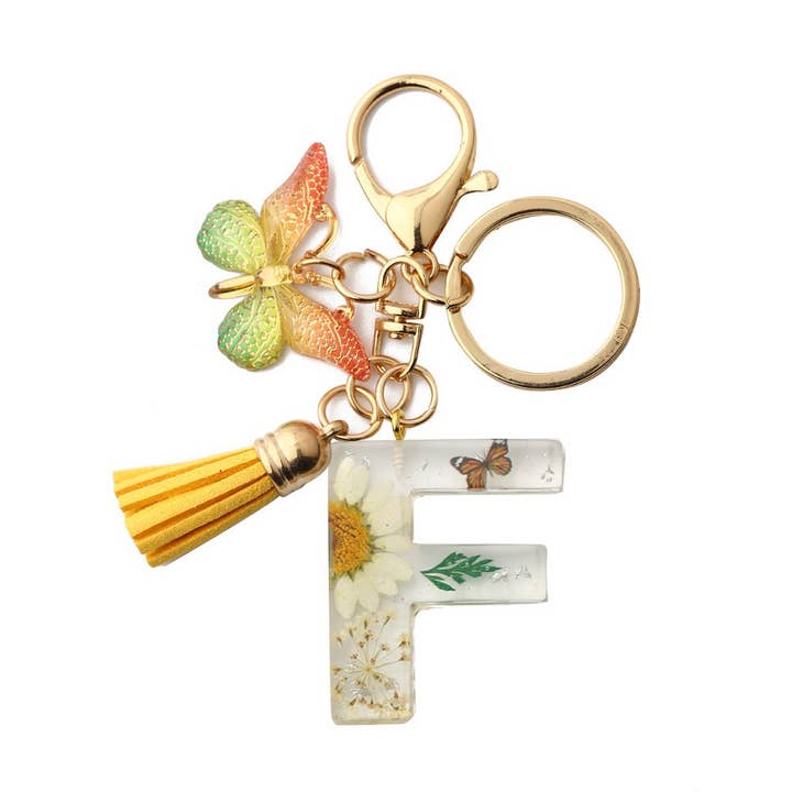 ACCITY - Wholesale Keychain - Women's - Flower Letter Keychain with Yellow Butterfly Charm_CWAB50905