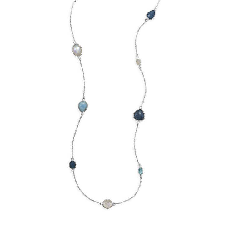 29" Larimar, Blue Topaz, Aventurine and Moonstone Necklace for wholesale by Silver Stars Collection