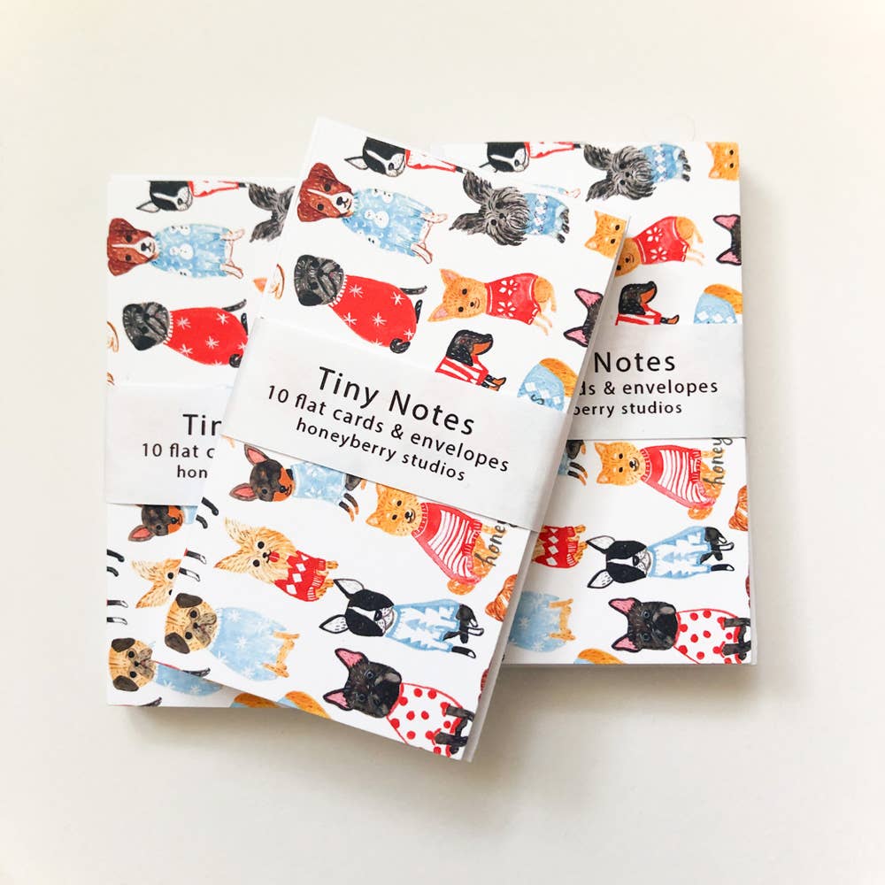 Honeyberry Studios - Wholesale Stationery/Notecard Set - Dogs in Sweaters Tiny Notes