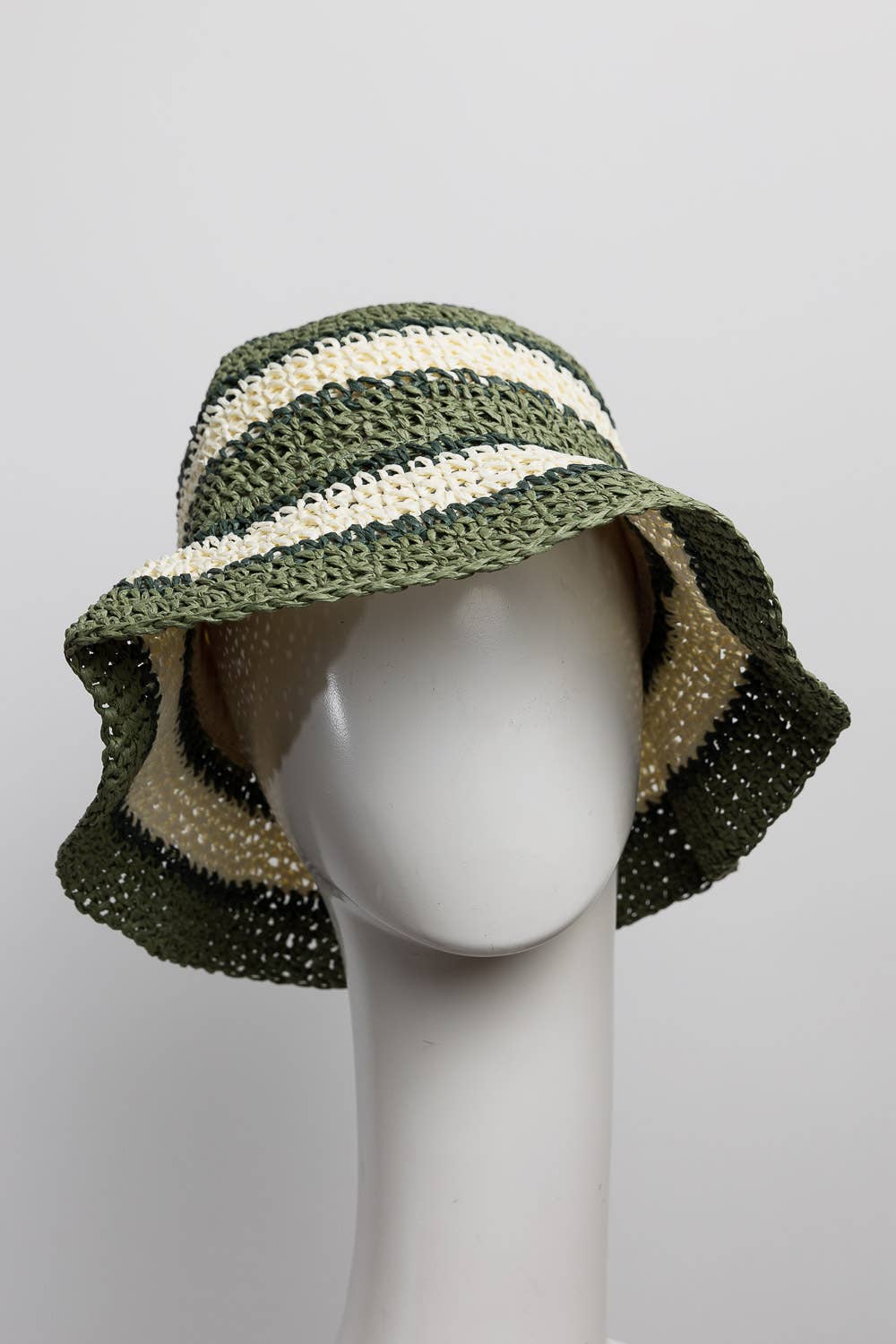 Leto Accessories - Wholesale Bucket Hat - Women's - Crochet Stitched Striped Pattern Bucket Hat0
