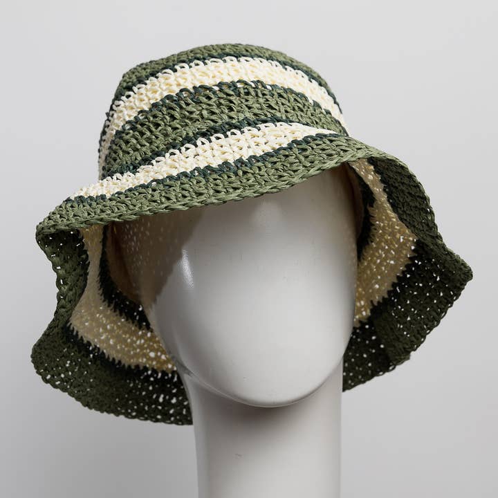 Leto Accessories - Wholesale Bucket Hat - Women's - Crochet Stitched Striped Pattern Bucket Hat