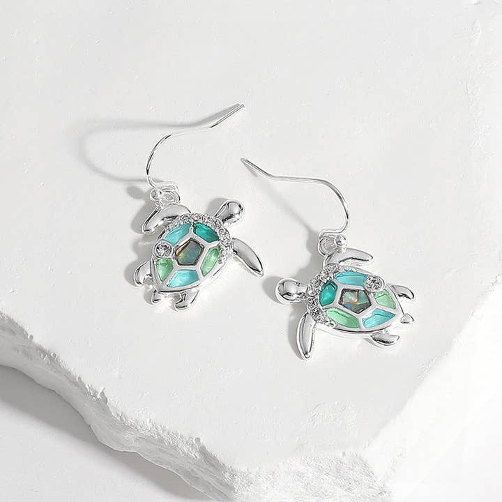 Sensibling Corp. - Wholesale Dangle Earrings - Stone Paved Abalone Sea Glass Sea Turtle Dangle Earrings