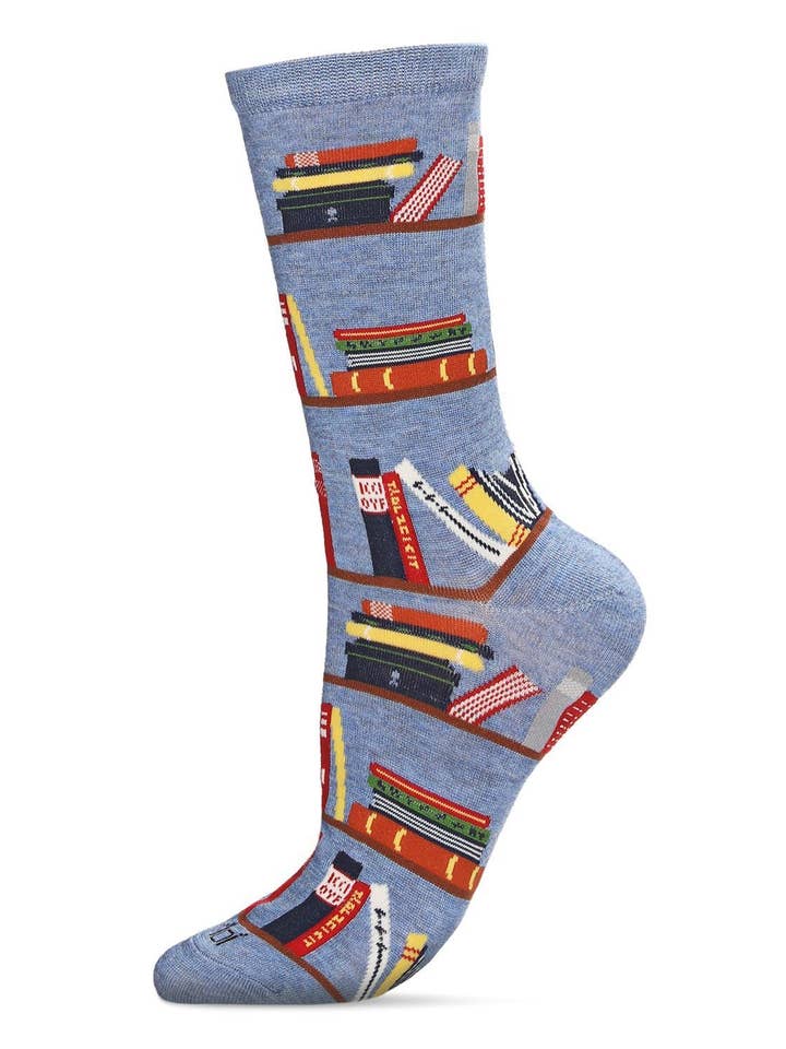 Chaussettes montantes « Let's Read » motif bibliothèque en bambou pour la vente par Infinity Classics International Inc.