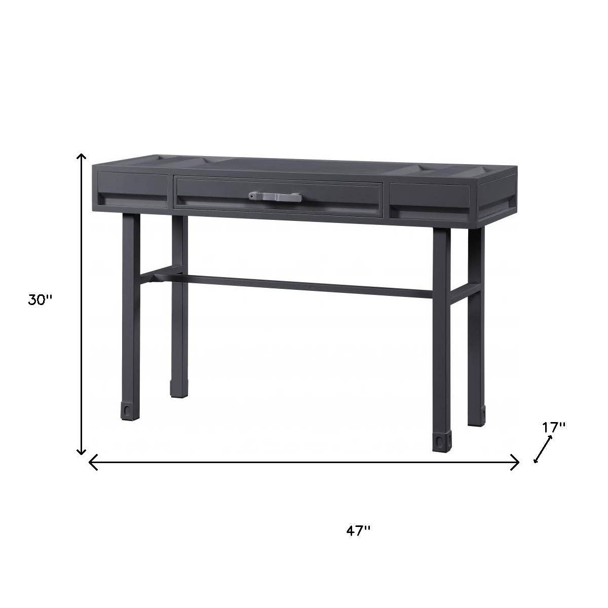 HomeRoots - Wholesale Console Table - 47" Gunmetal Iron And Wood Vanity Table2
