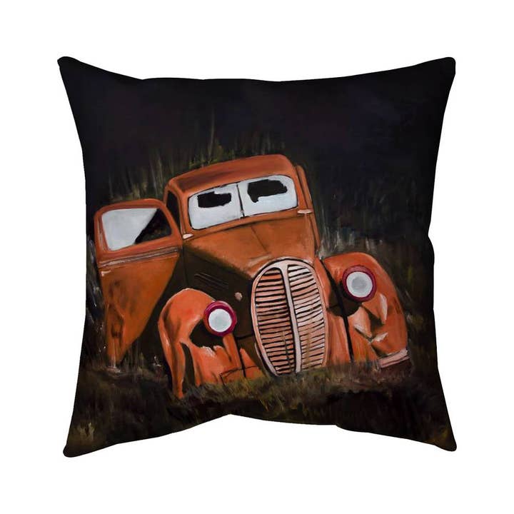 Orange Humpy Old Car by Night | Taie d'oreiller d'intérieur 26" x 26" en vente sur Faire