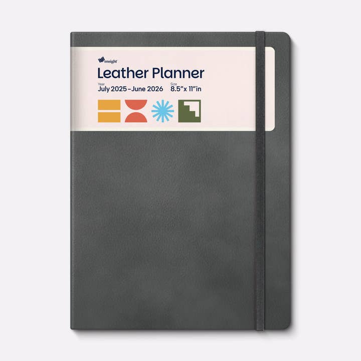 GREY A4 2025-2026 Jun-Jul Leather Planner Weekly & Monthly for wholesale by Ensight