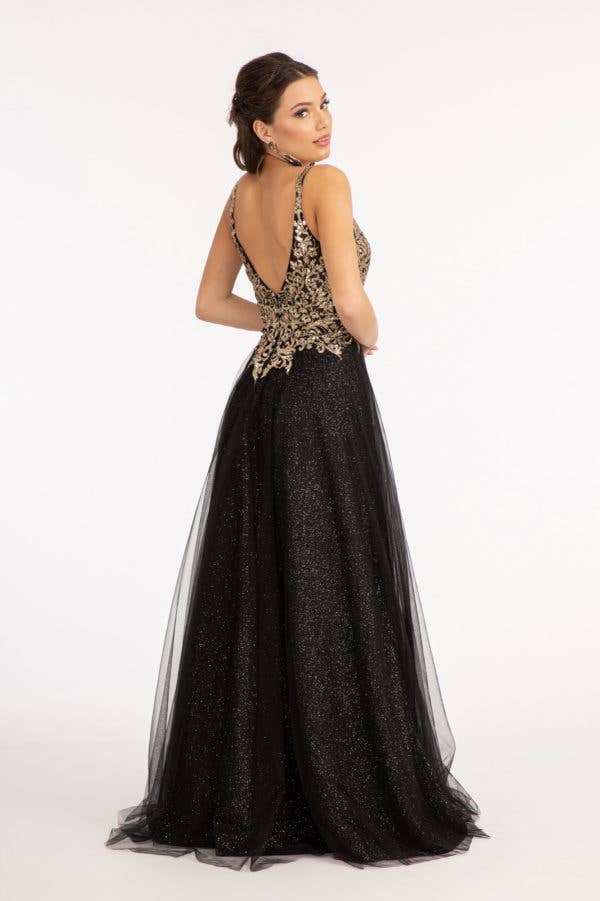 Tux-USA® - Wholesale Gown - Women's - Sequin Embellished Bodice V-Neck A-Line Prom Dress w/ Leg Slit1