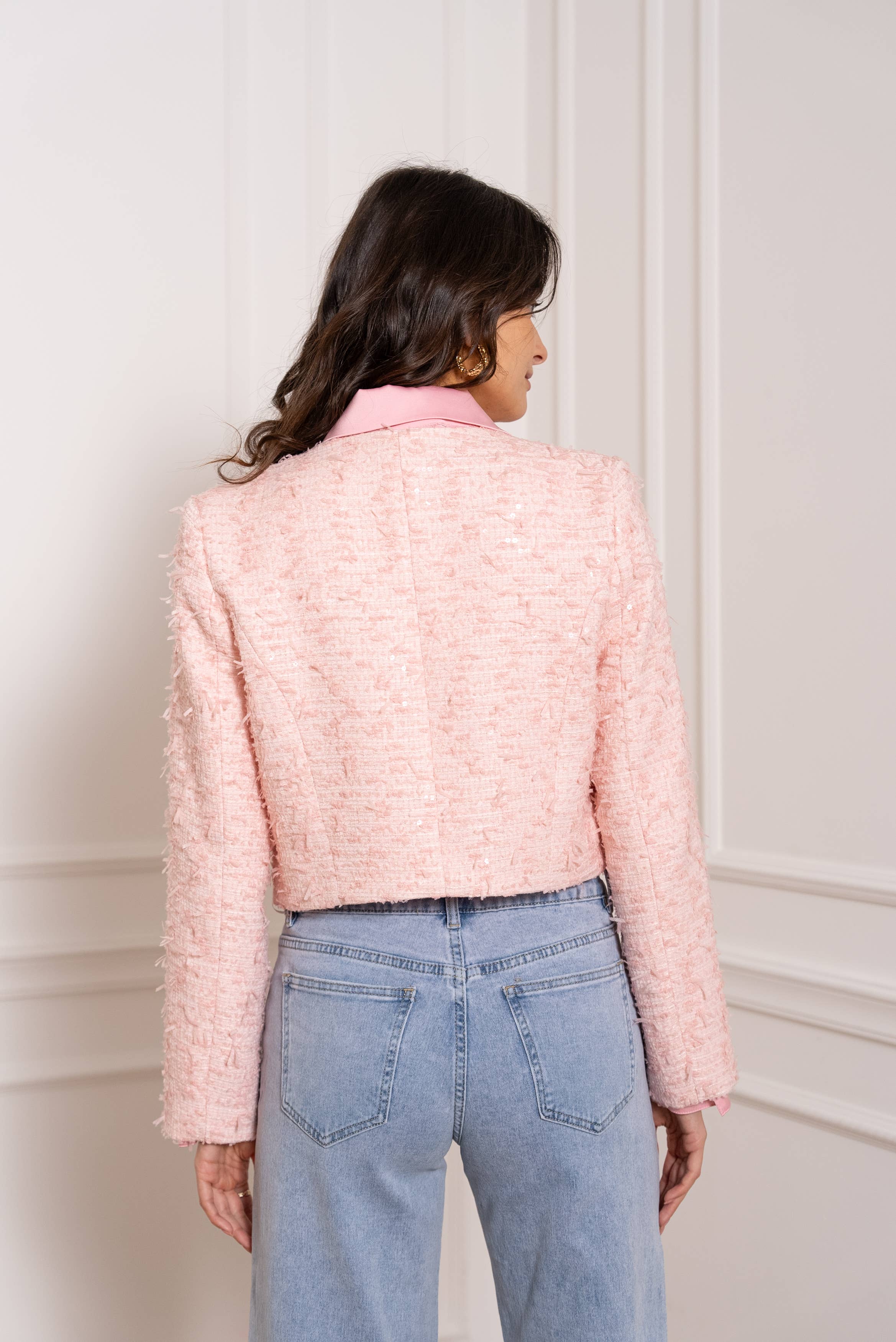 Pink Jenny short tweed jacket - CK08346-3 for wholesale on Faire4