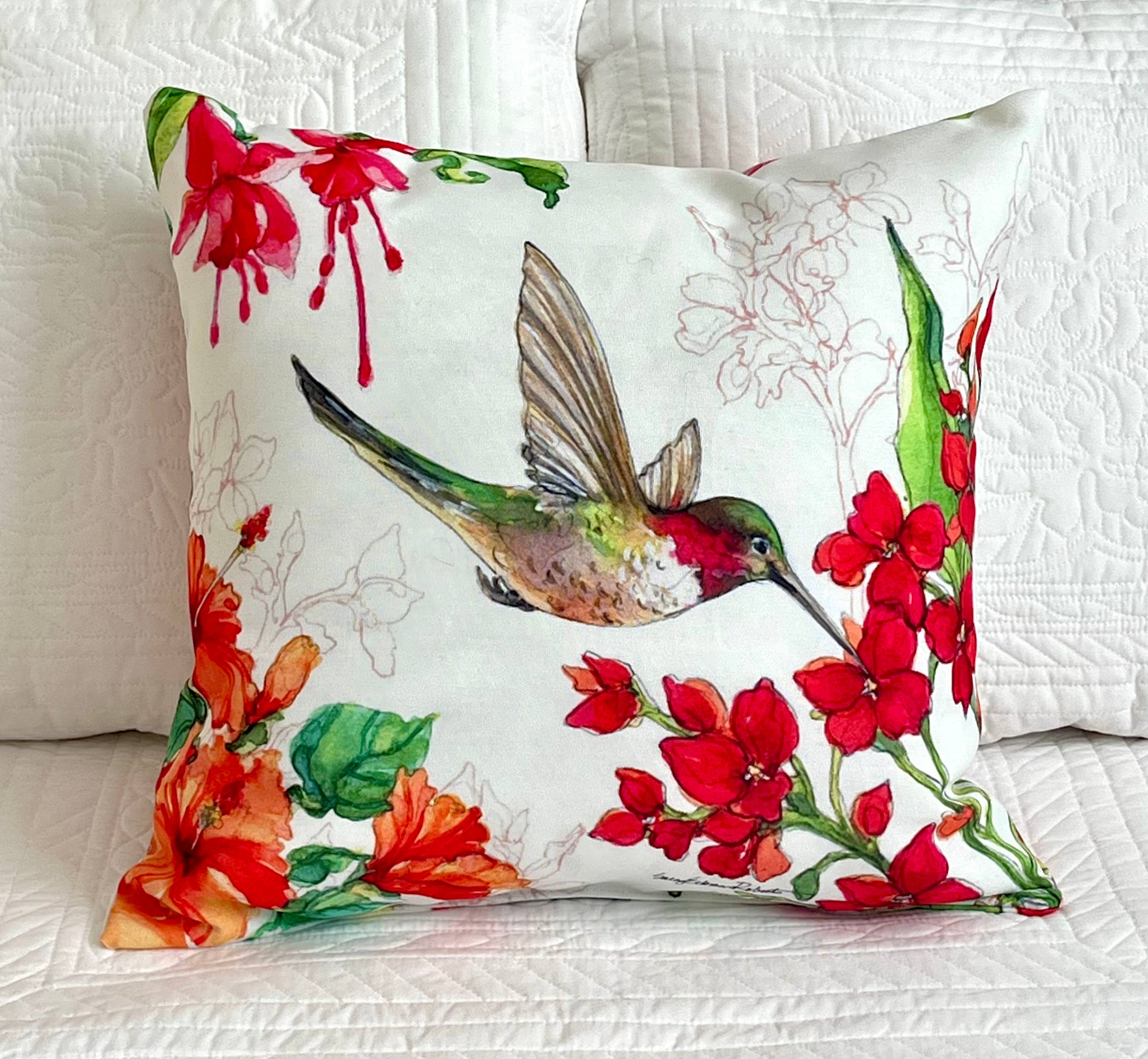 Bamboo Table - Wholesale Throw/Decorative Pillow - Hummingbird Harmony Birds 2 Sided Indoor Outdoor Pillow1