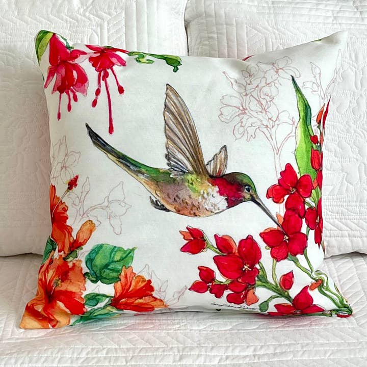 Bamboo Table - Wholesale Throw/Decorative Pillow - Hummingbird Harmony Birds 2 Sided Indoor Outdoor Pillow1