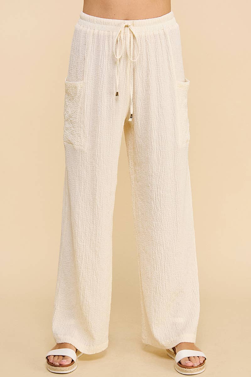 Allie Rose - Wholesale Pants - Women&#x27;s - Drawstring Seersucker Lounge Pants0