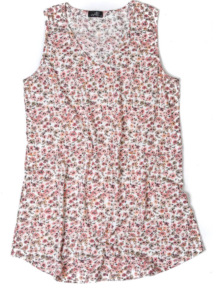 Mauve Floral V-Neck Tank for wholesale by Vivette Apparel