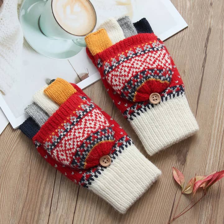 Happy Knits - Vente Gants – femme - Gants en laine pour femmes - Gants d'hiver sans doigts avec rabat6