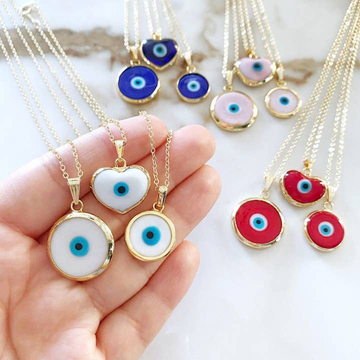 Evileyefavor - Wholesale Pendant/charm necklace - Murano Greek Evil Eye Heart Necklace, Lampwork1