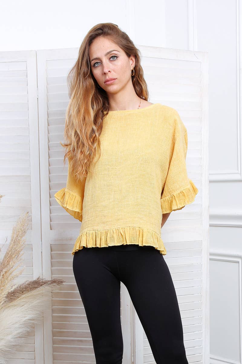 Happy look - Wholesale Blouse - Women's - Washed cotton top with ruffle detail4