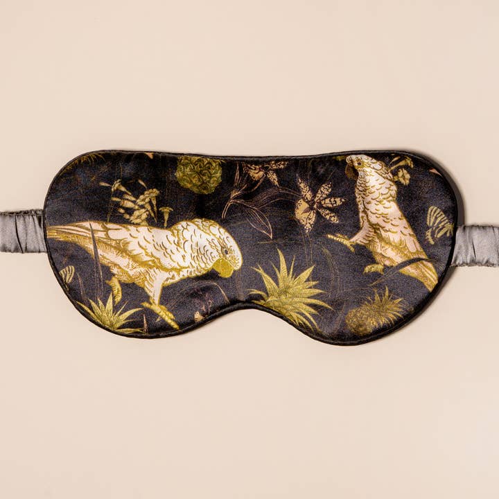 Máscara de olho de seda impressa de papagaio preto por atacado de Muraki