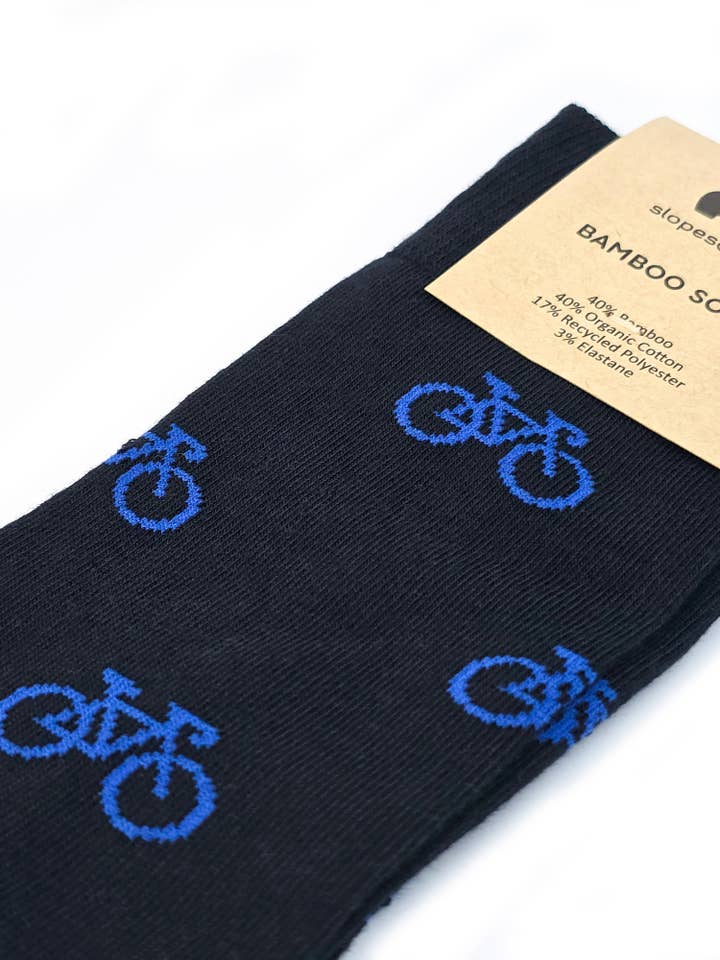 Slopes&Town - Wholesale Socks - Unisex - Black and Blue Bicycles Bamboo Socks1