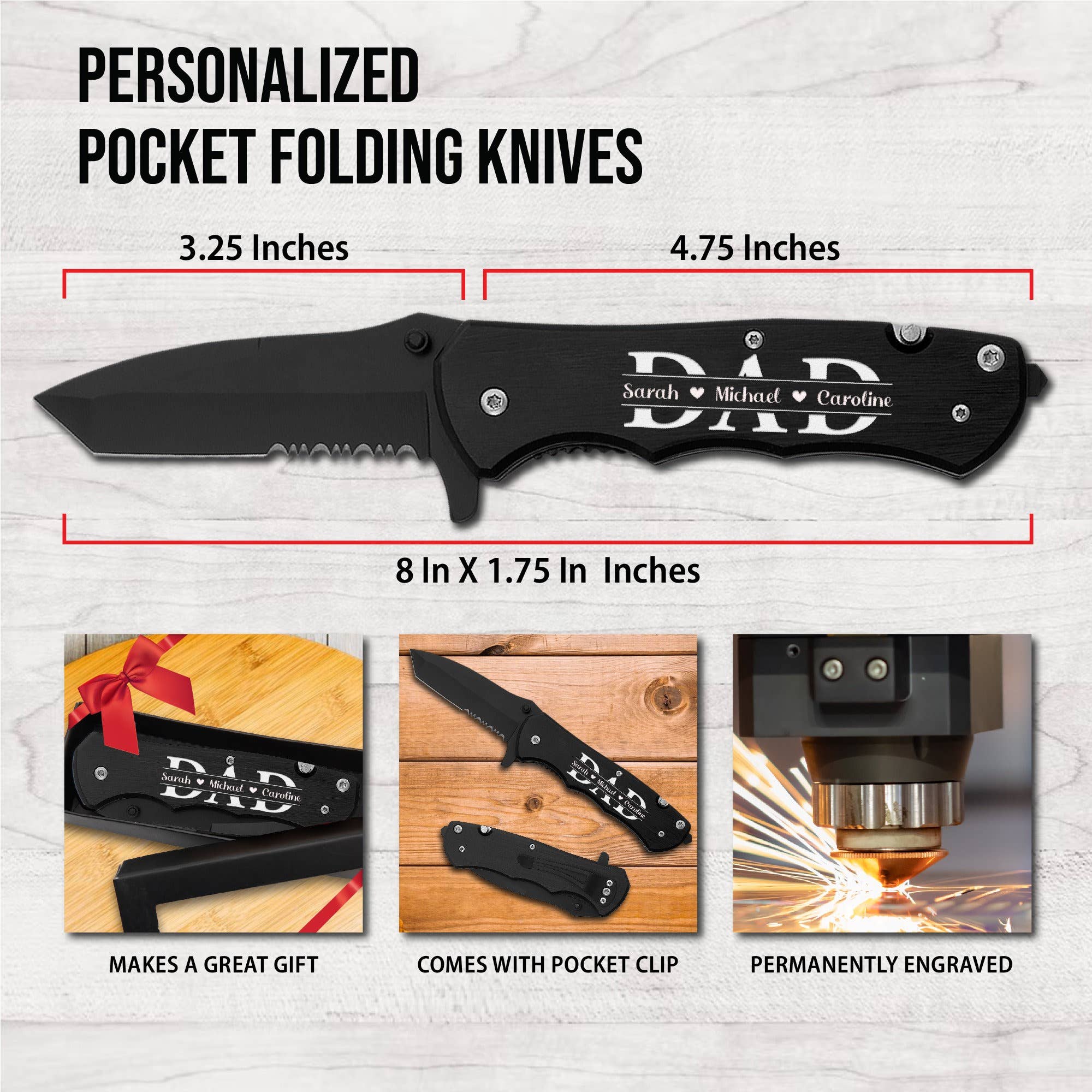 Engrave My Memories - Vendita all'ingrosso Coltellino tascabile/portacoltellino - Regalo personalizzato per lui, coltelli, regalo per la festa del papà6