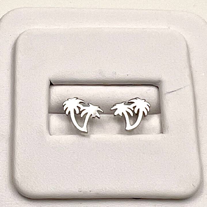 Palm Tree Stud/Post Earrings, sterling silver for wholesale by Jackie Gallagher Designs - Handmade Coastal Jewelry