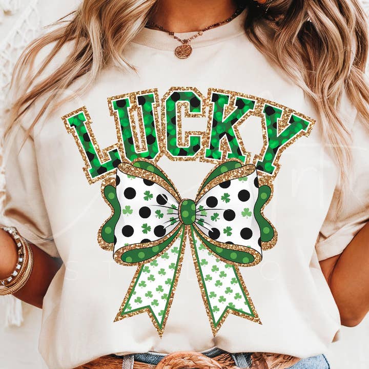Lucky Bow Shirt, St. Patrick's Day Coquette Sweater for wholesale by NVC Ecommerce LLC