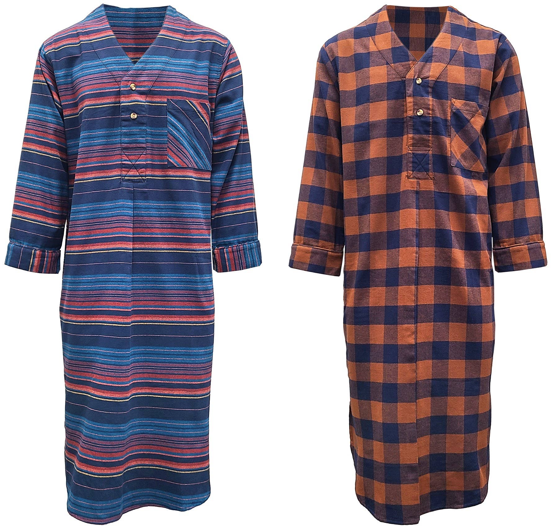 I-Wear Brands - Wholesale Nightshirt - Men's - 2 Pack Men's Cotton Flannel Long Henley Nightshirt18