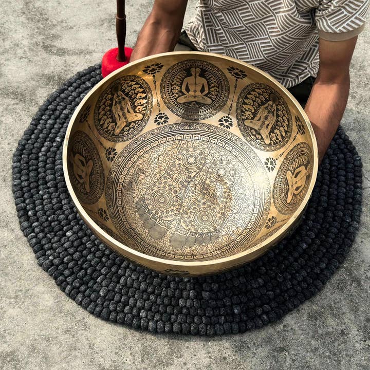 Premium Buddha Feet Carved Singing Bowl – Hand-Hammered Tibetan Singing Bowl - Chakra Healing Meditation Bowl - Best For Group Meditation for wholesale by NadaYoga