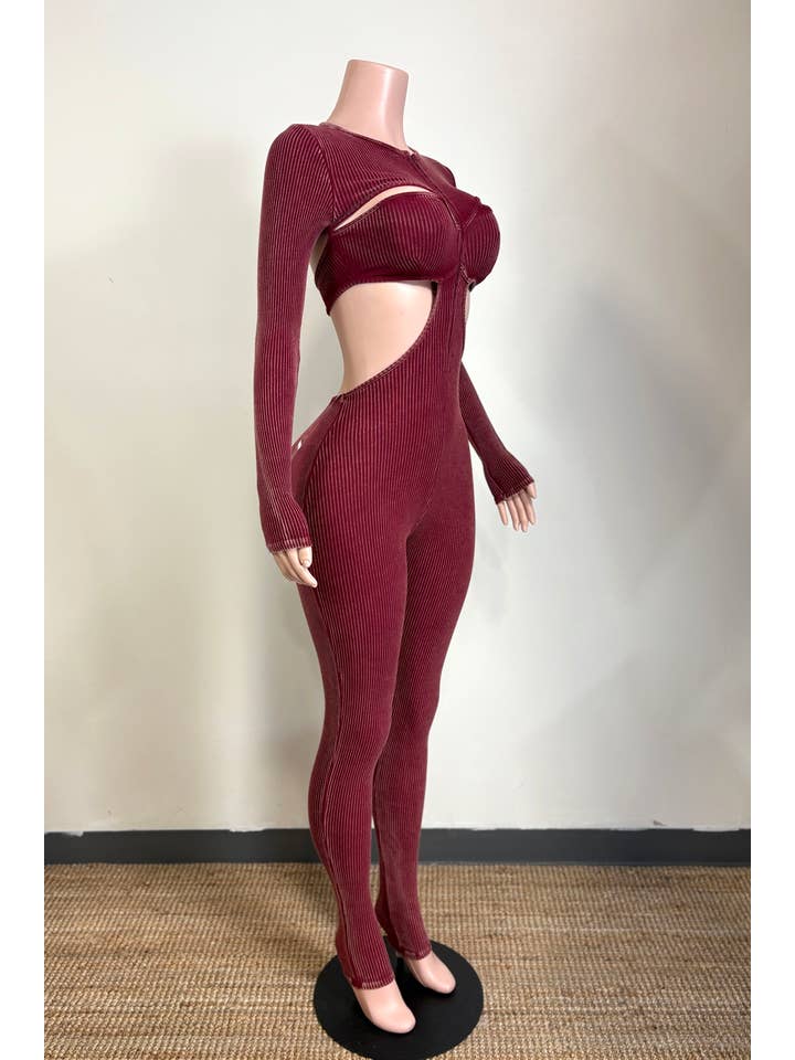 Dalia Studio - Wholesale Jumpsuit - Women's - MINERAL WASH OPEN BACK FRONT CUT-OUT JUMPSUIT6