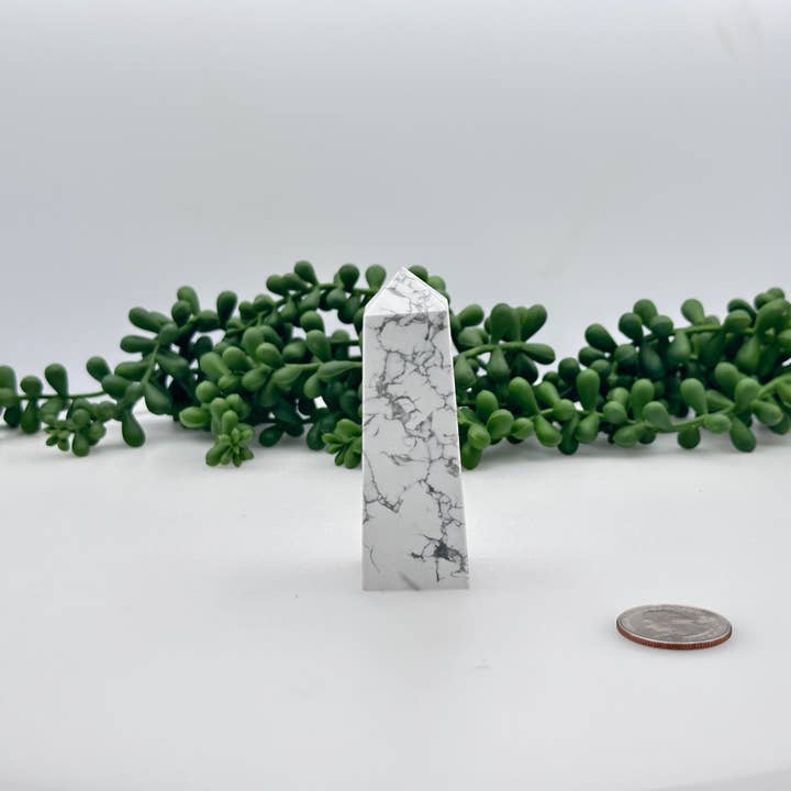 Meraki Gemstones - Wholesale Spiritual Stone/Crystal - White Howlite Gemstone Tower Obelisk 4 Faceted 7.5CM Aprox1
