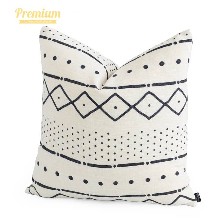 Kissenbezug aus Schlammtuch, Punkte und Striche, natürlich, 20 Zoll für den Großhandel von Hofdeco