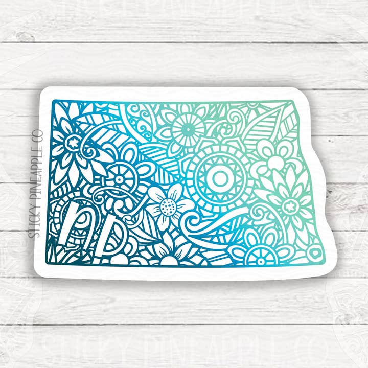 North Dakota State Sticker | Matter Aufkleber | Mandala-Aufkleber | Wetterfester Aufkleber | Für Ihren Laptop, Ihre Wasserflasche und mehr! für den Großhandel von Sticky Pineapple Co