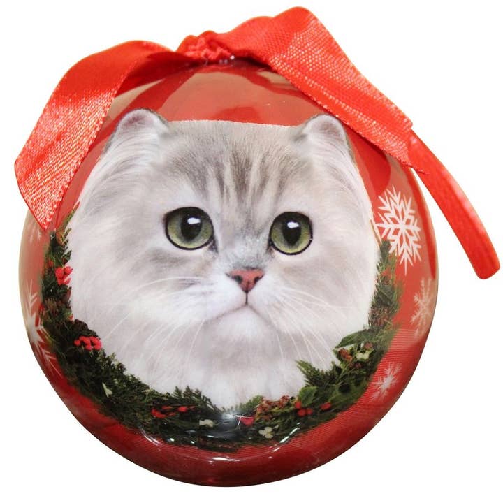 Persian, White Cat Ball Ornament for wholesale by E&S Pets