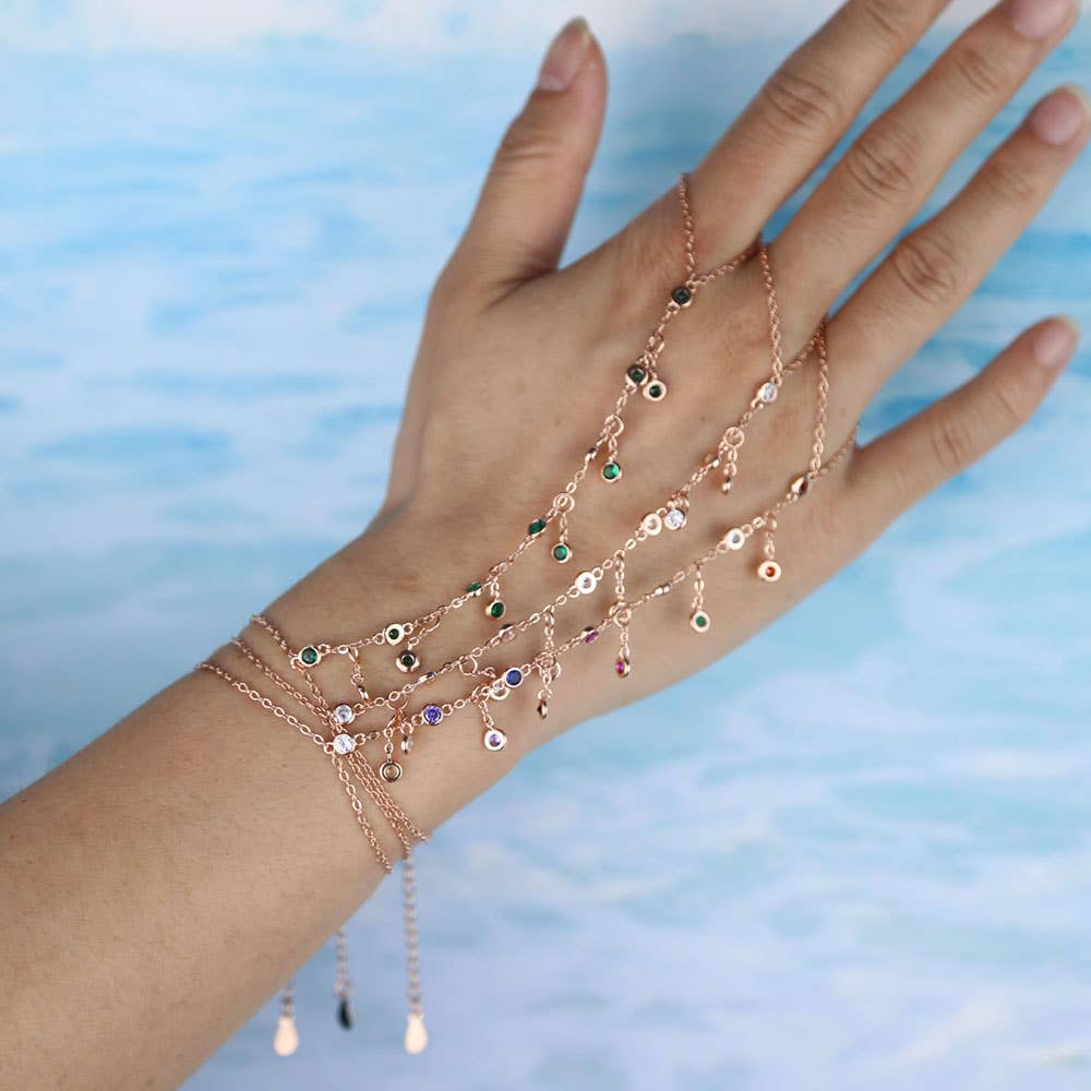 HoopLa - Vente Parures de bijoux - Chaîne de main en argent sterling avec bague et bracelet à cristaux9