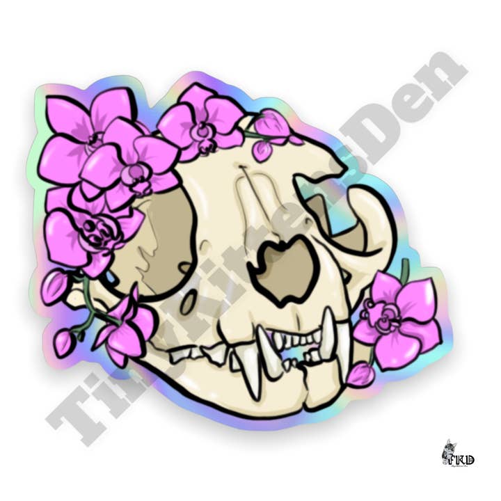 Vinilo Calavera de gato con orquídeas para venta al por mayor de TinyKittensDen