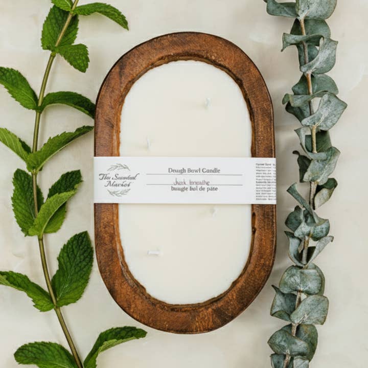 Brown Oval 4 Wick Dough Bowl Soy Candle - JUST BREATHE for wholesale by The Scented Market