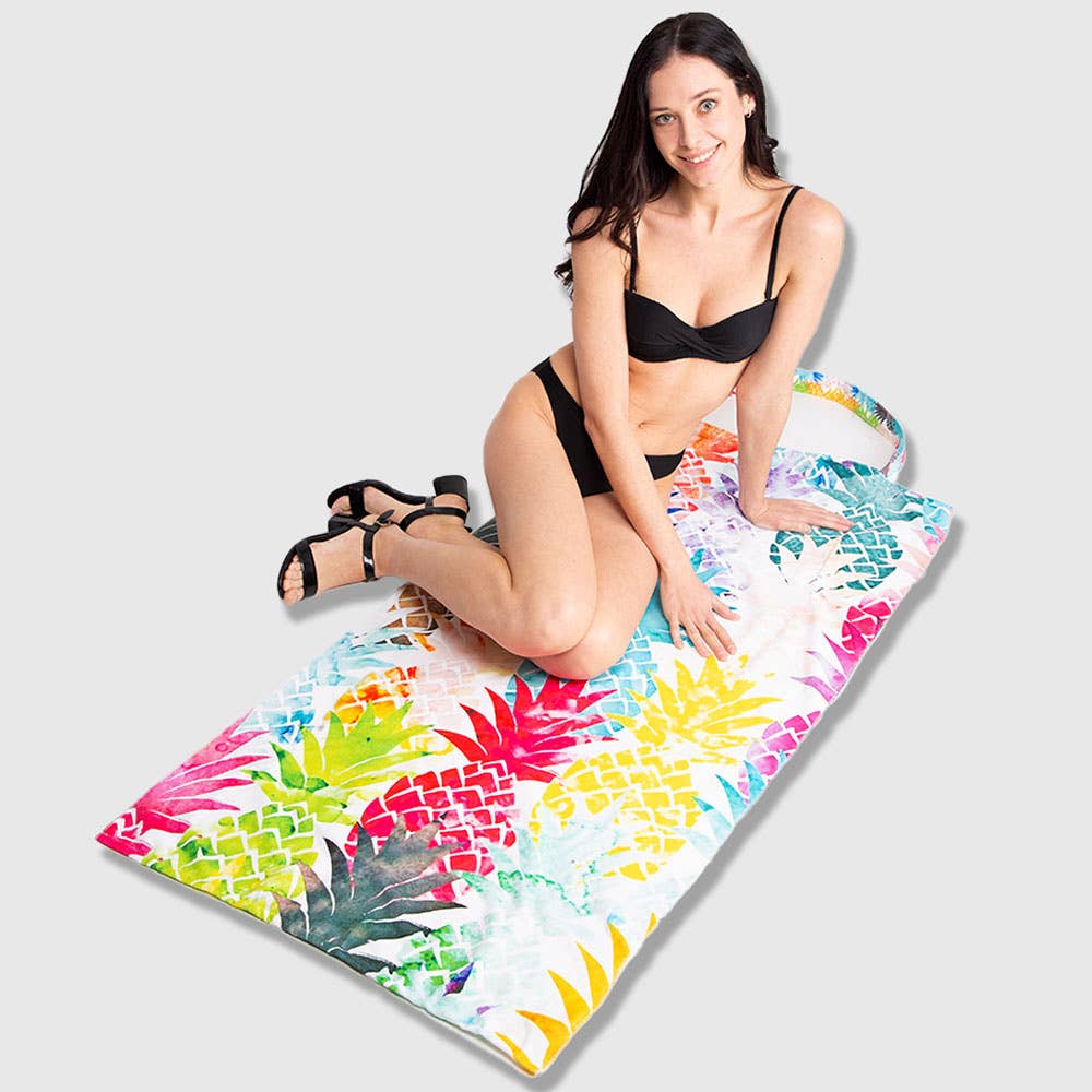 Sensibling Corp. – Engroshandel Strandhåndklæde – Farverige ananas Print Beach Håndklæde og mulepose3