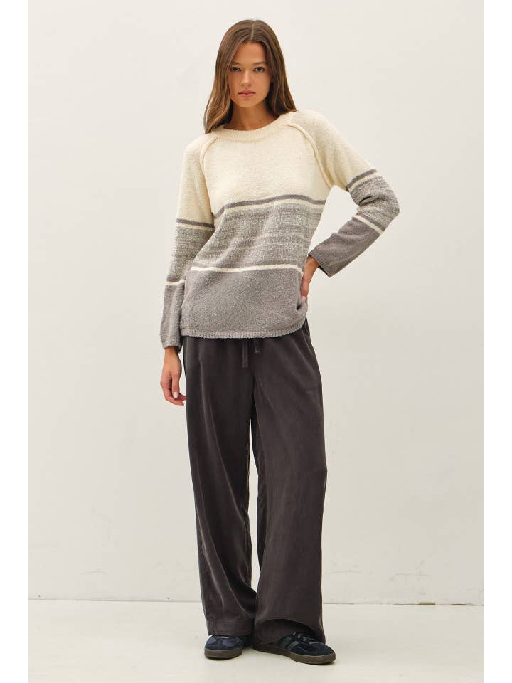 Be Cool - Wholesale Knit Sweater - Women's - SOFT FLUFFY SWEATER WITH STRIPE GRADIENT DESIGN 2