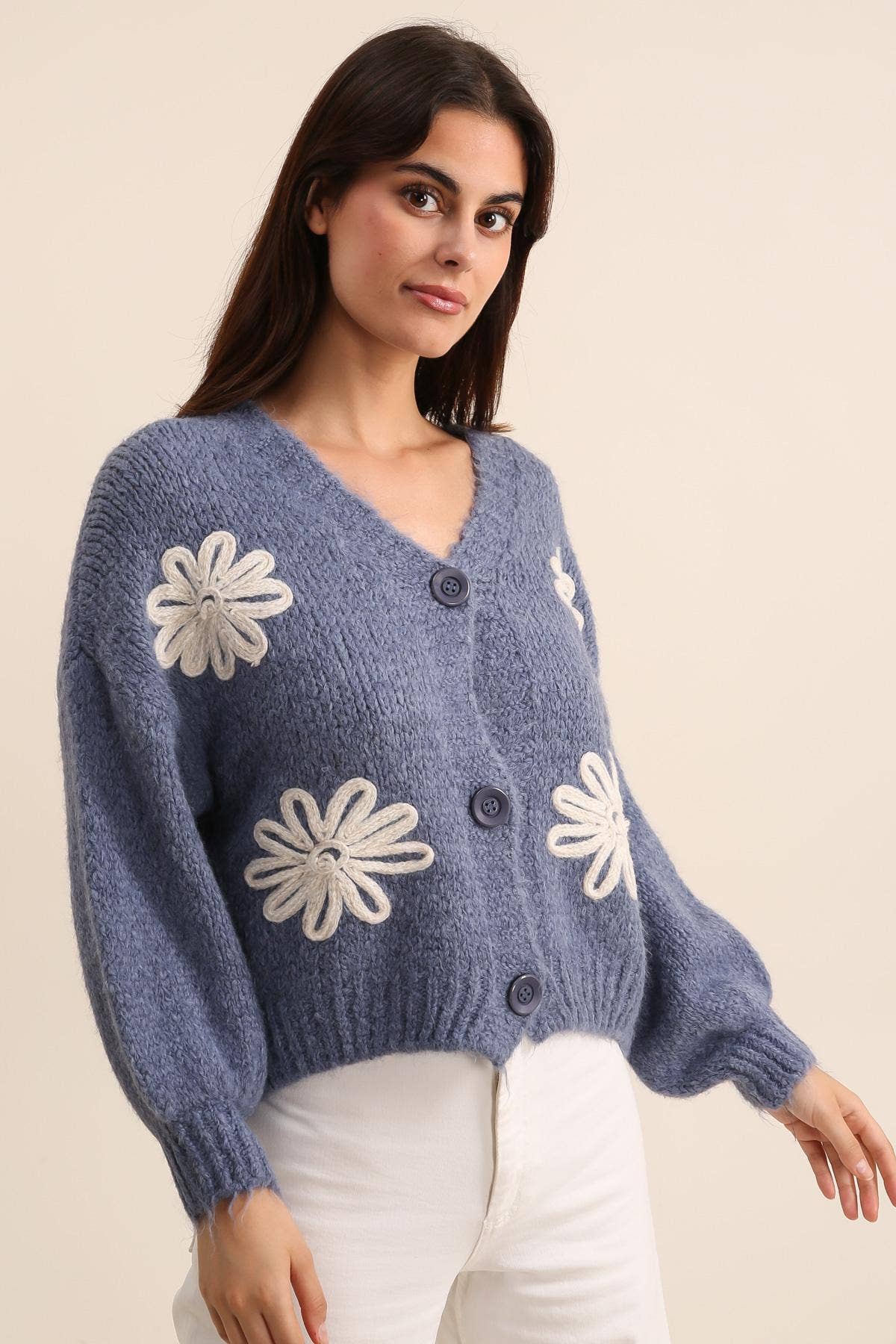 LÉA & LUC - Vente Cardigan – femme - Gilet cardigan col en V et motif fleur REF. 3077937