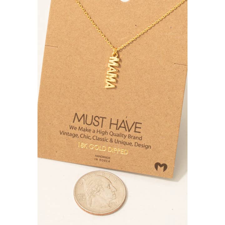 Fame Accessories - Wholesale Pendant/Charm Necklace - Gold Dipped Flat Mama Pendant Necklace
