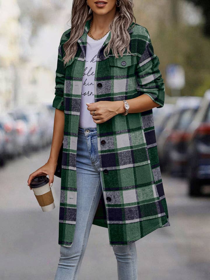 eLook - Vente Manteau – femme - Manteau long boutonné à carreaux SZ1-JK821110