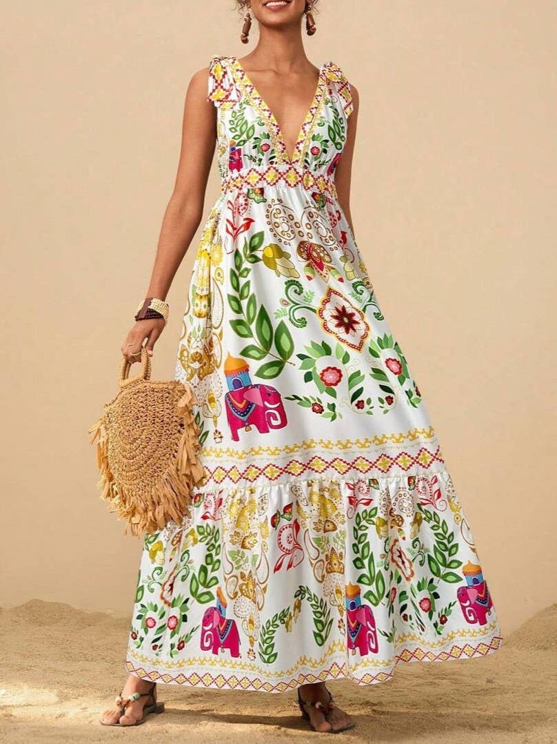 Rosa Clothing - Wholesale Dress - Women's - straps shoulder Tropical Floral print resort maxi dress16