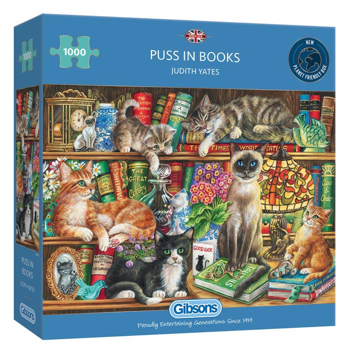 Puss In Books 1000 Piece Jigsaw Puzzle for wholesale by Gibsons Games Inc