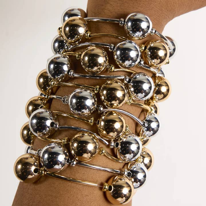 HoopLa - Wholesale Beaded Bracelet - In Orbit- Stretch Bead Bracelet- Steel-14K Gold & Silver3