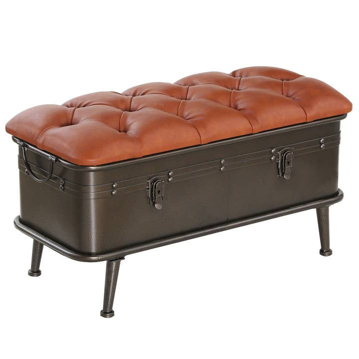 River of Goods - Wholesale Bench - 17"H Nellie Tan Tufted Faux Leather Storage Bench
