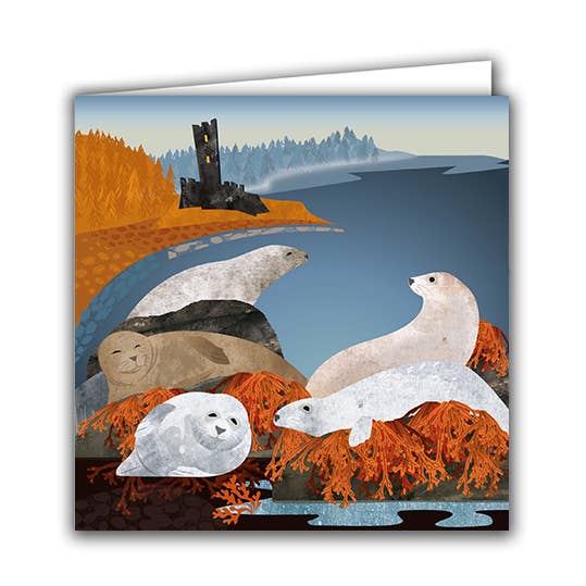 Blank Greeting Card "Seals and Scottish Castle" for wholesale by Silver Birch Cards