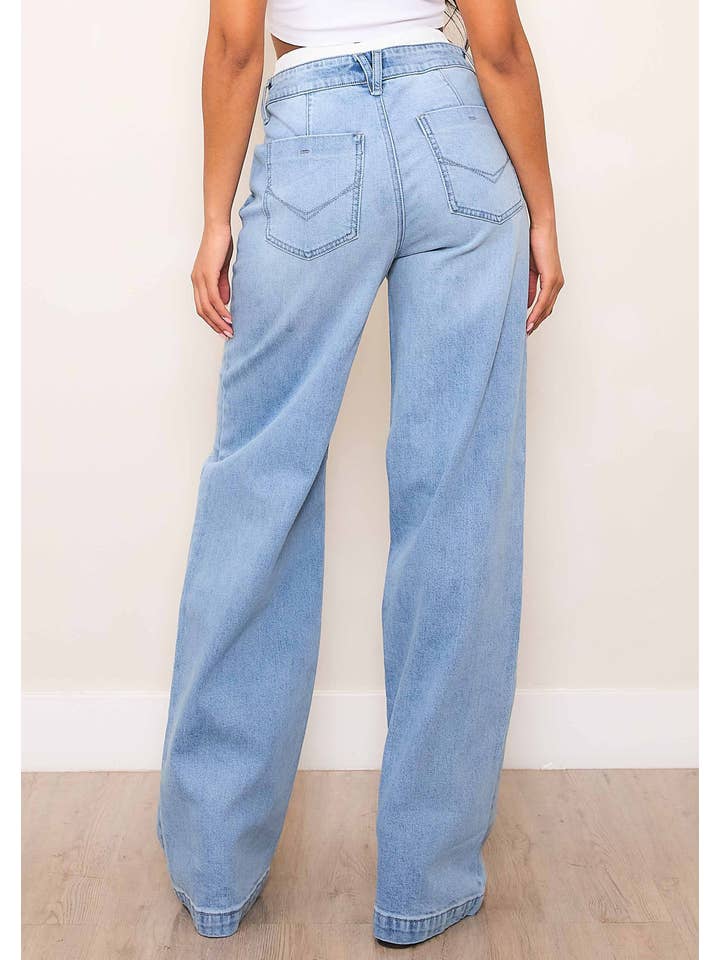 Lys Sten Jeans med dobbelt talje med høj højde og brede ben for engroshandel på Faire