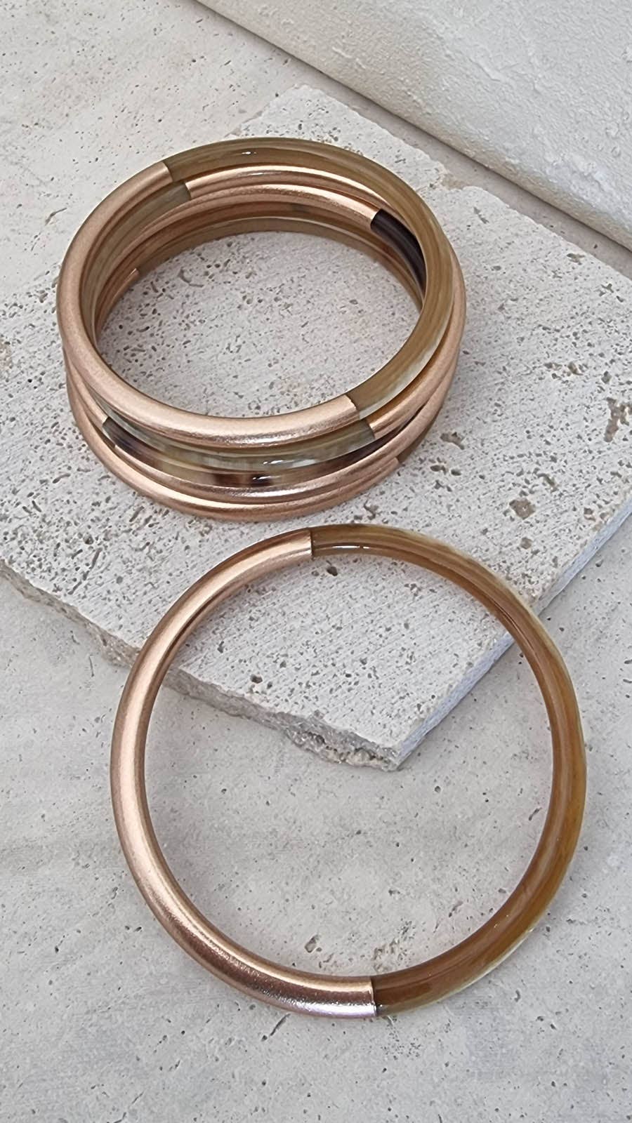 Le Coin Sauvage - Wholesale Bangle Bracelet - Horn Bangle Bracelet - 5 mm - Champagne Duo - Rose Gold6