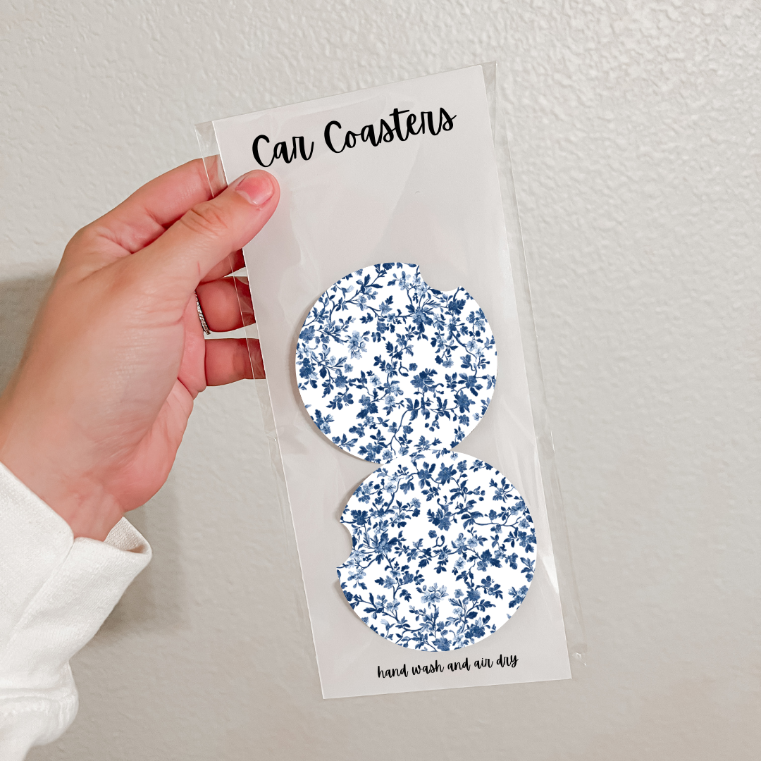 Olivia + Rose - Wholesale Car Coaster - Women's - Set of 2 Neoprene Car Coasters | Blue Florals (20 Options)16