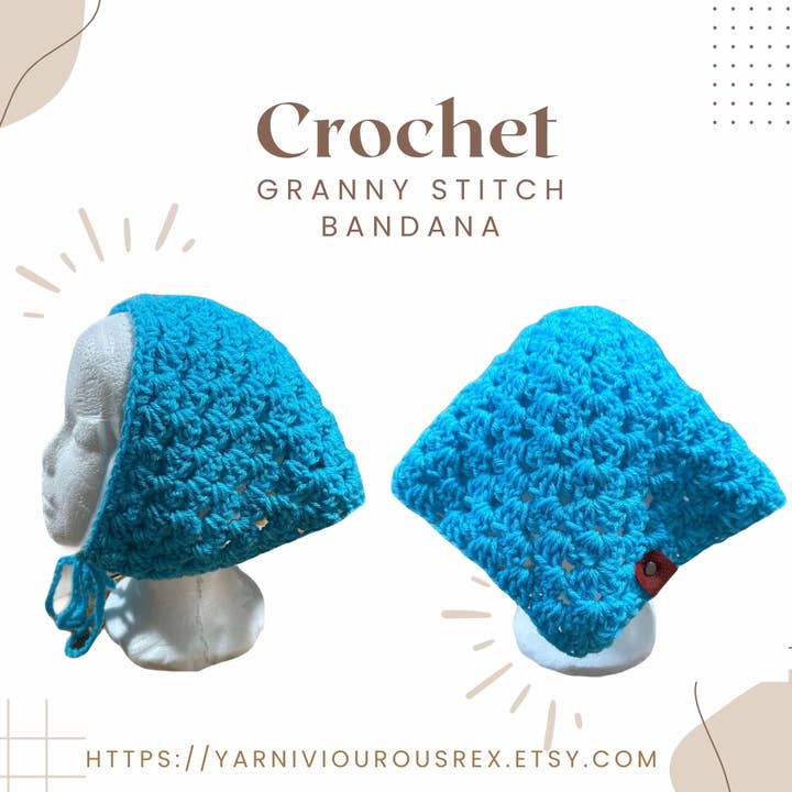 Blå Granny Stitch Bandana för wholesale av Yarniviourous Rex