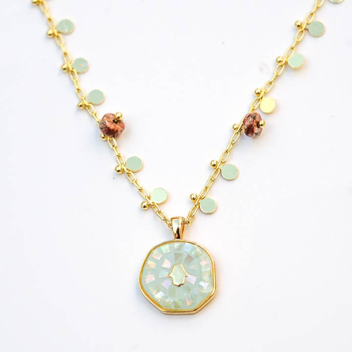 Bali Queen - Wholesale Pendant/Charm Necklace - Hamsa Shine Light Coin Necklace